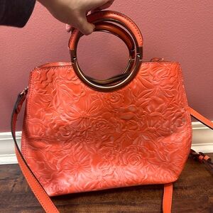 Patricia Nash Aria Ring Handle Burnt Coral Waxed Rose Collection Handbag